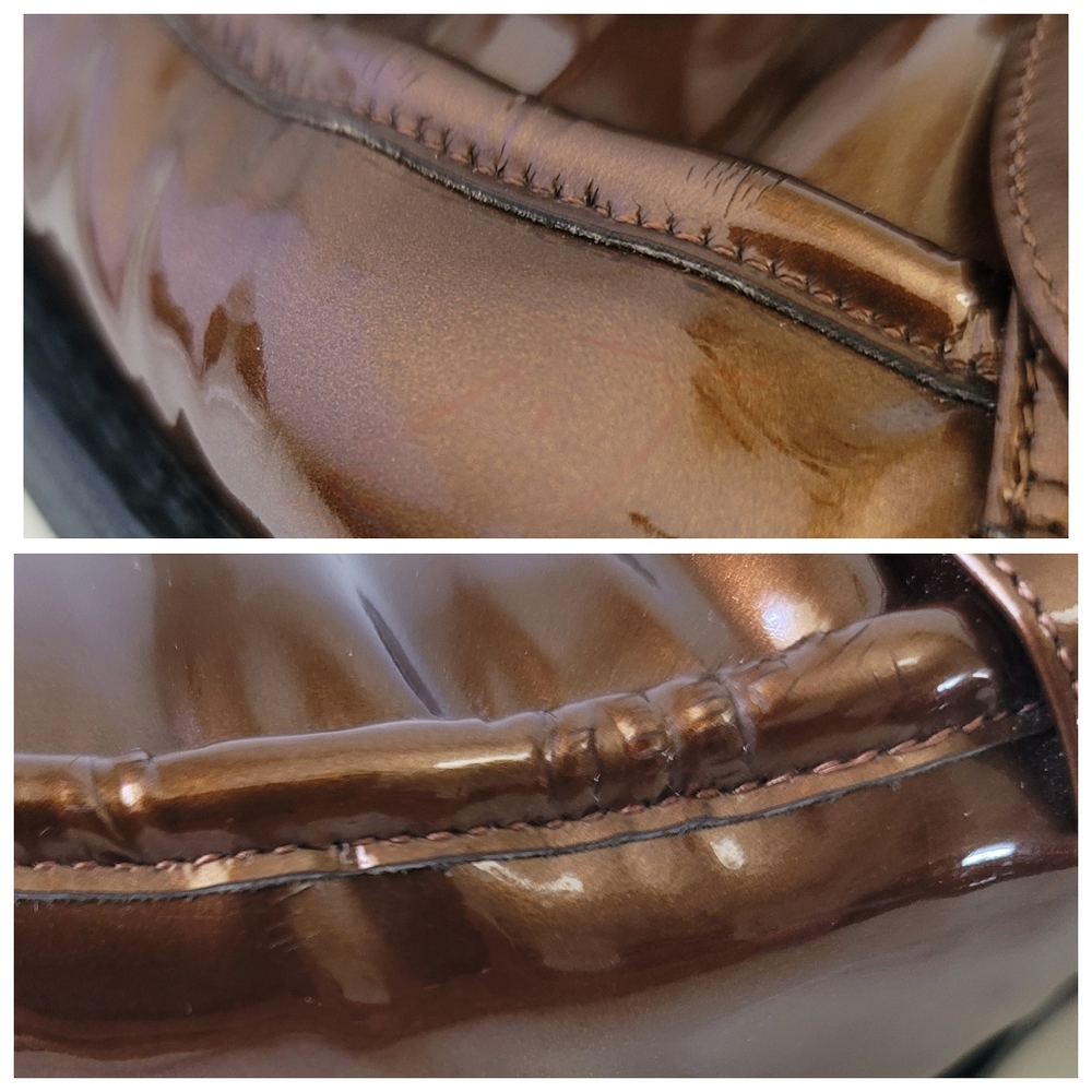 Vintage Gucci Classic "G" Womens Loafers Cooper Bronze Patent Leather Italy 8 B - Picture 10 of 16